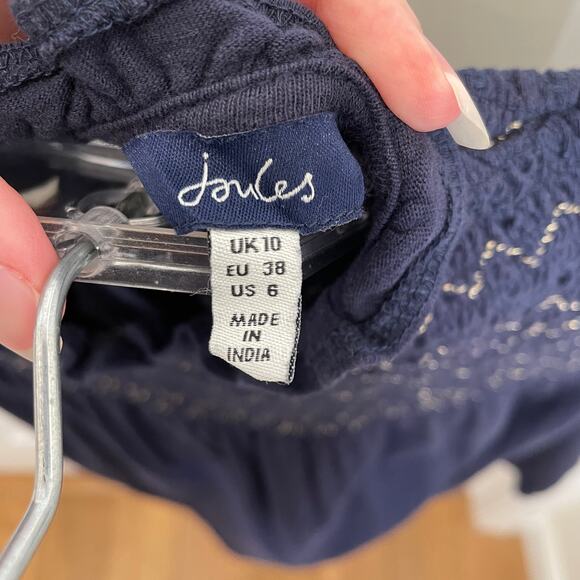 Joules British Clothing Kirstie Top Navy Blue Peasant Metallic Thread 6 - Picture 7 of 9